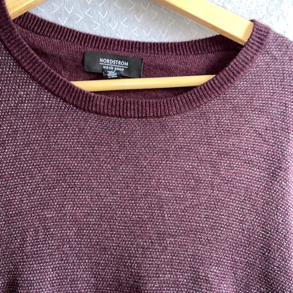 Nordstrom Sweater Mens XL Men's Shop Wool Blend Crewneck  Burgundy Birdseye  NEW - Picture 4 of 6